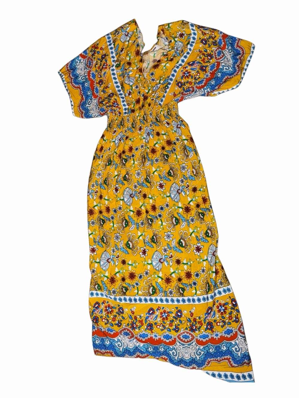 Kindered Brand Size L Yellow & Blue V-neck Floral Dress